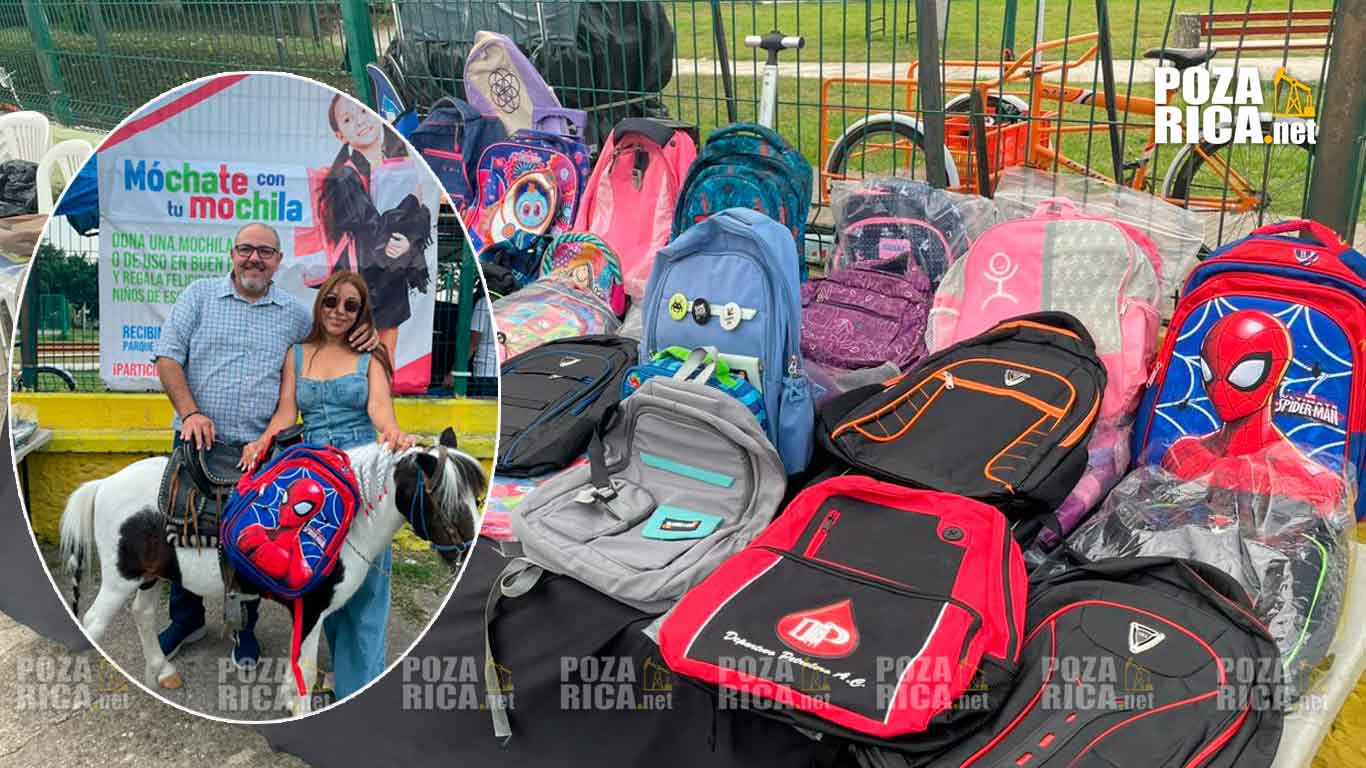 Donan mochilas para niños de escasos recursos en Poza Rica