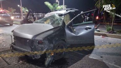 Choque al amanecer deja heridos y destroza luminarias en el bulevar Demetrio Ruiz Malerva