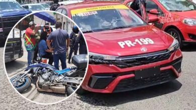 Motociclista de la Policía Estatal atropella a mujer tras chocar con taxi