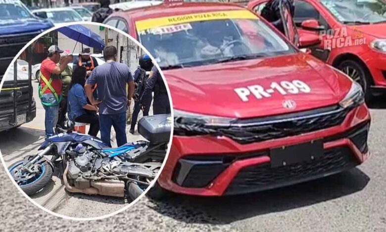 Motociclista de la Policía Estatal atropella a mujer tras chocar con taxi