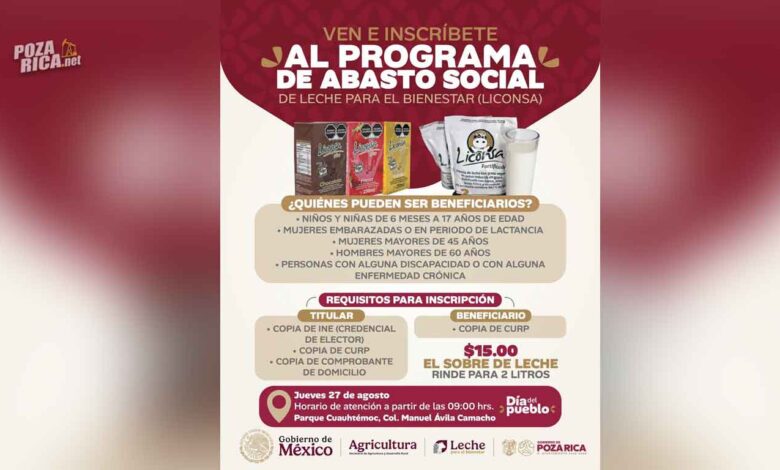 Programa de Abasto Social de Leche llegará a Poza Rica