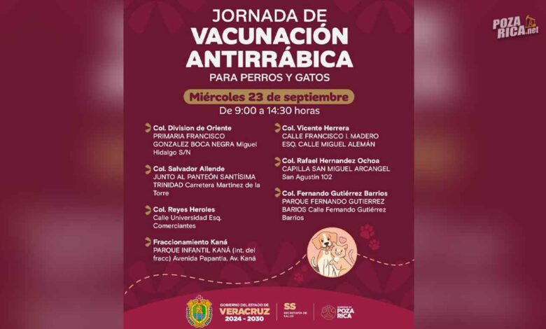 Jornada de vacunación antirrábica gratuita en Poza Rica: fechas y sedes