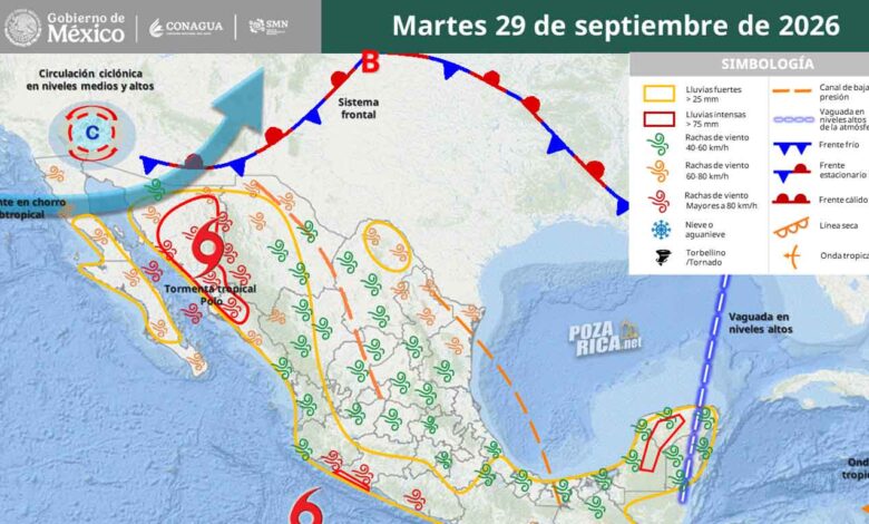 Aviso de temporal por lluvias fuertes del Golfo de México